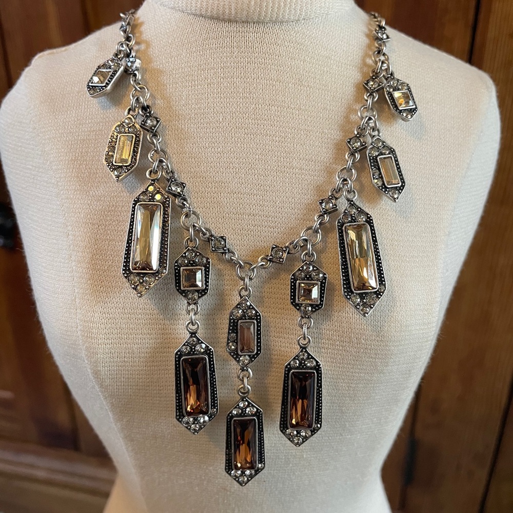 Victorian style amber color crystal necklace